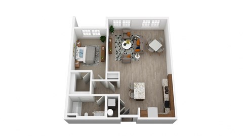 Floor plan for 1 bed, 1 bath, 855 sqft